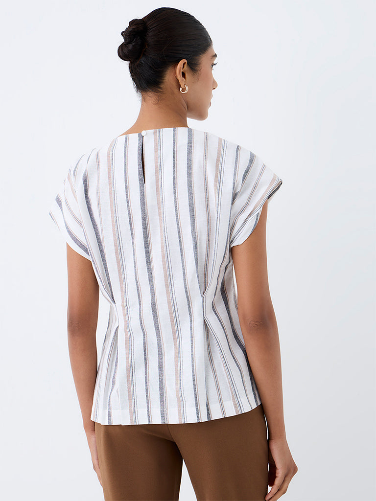 Wardrobe Off-White Striped Peplum Cotton Top