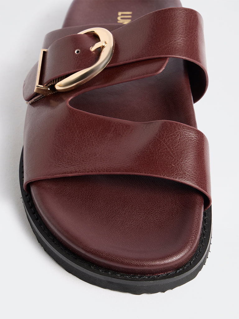 LUNA BLU Burgundy Dual-Strap Slip-On Sandals