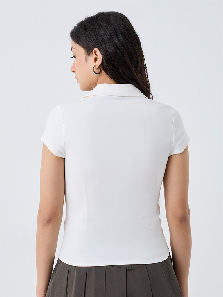 Nuon White Zipper-Detail Top