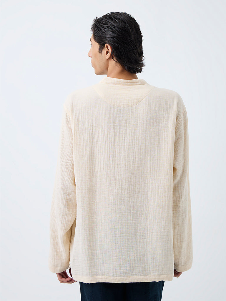 ETA Cream Crinkle-Textured Relaxed-Fit Cotton Frog Fastenings Shirt
