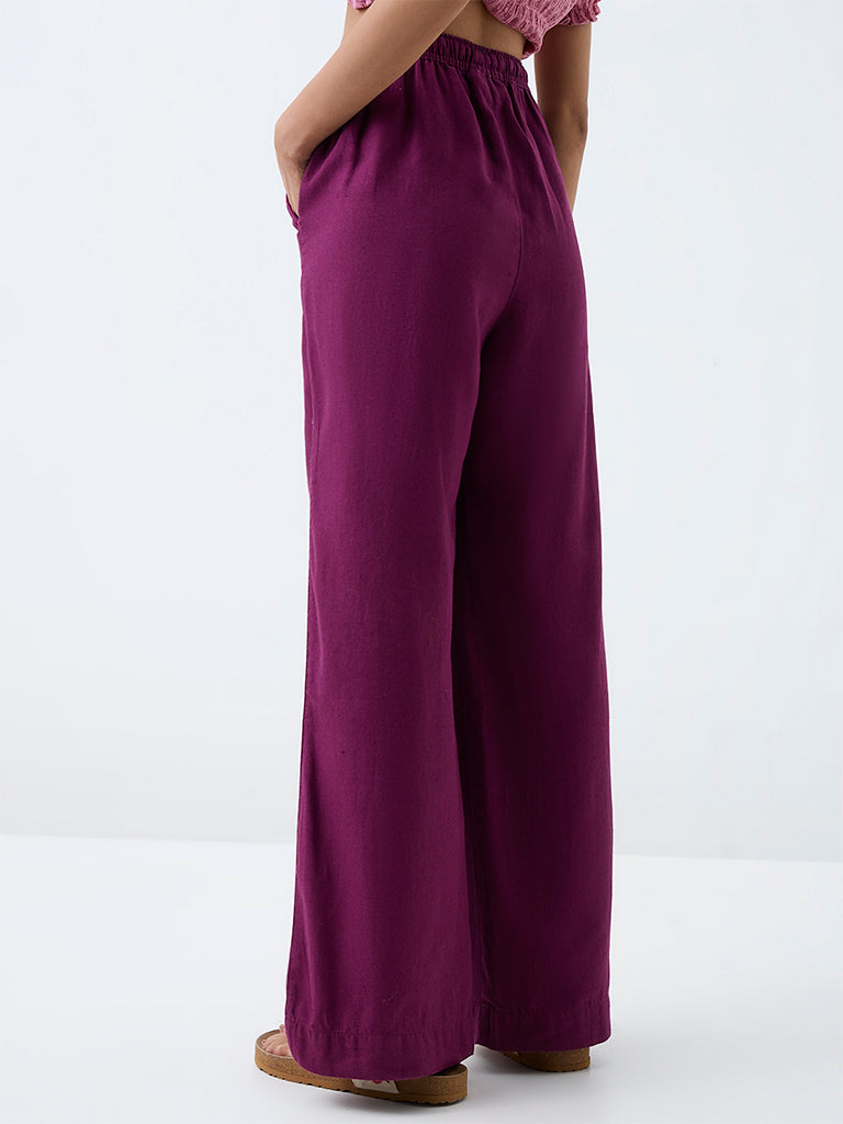 Bombay Paisley Magenta High-Rise Cotton-Blend Pants