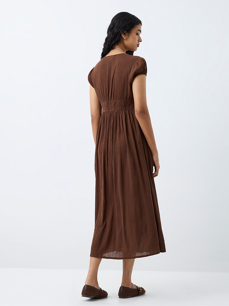 Bombay Paisley Brown Textured Cotton A-Line Dress