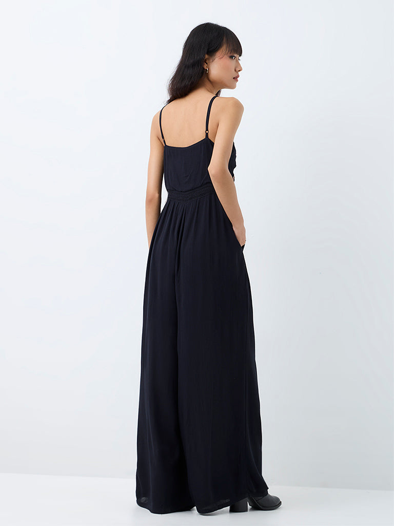 Bombay Paisley Black Floral Embroidered Jumpsuit