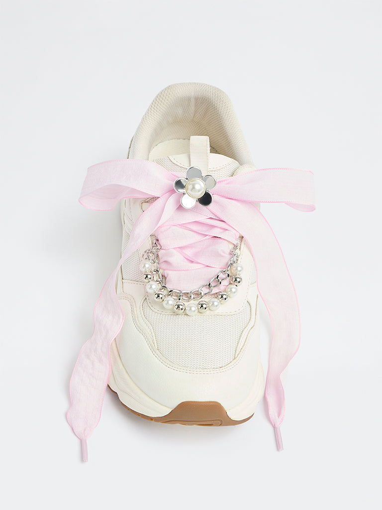 LUNA BLU Silver Floral Shoe Charms with Lace Set - Pack of 5