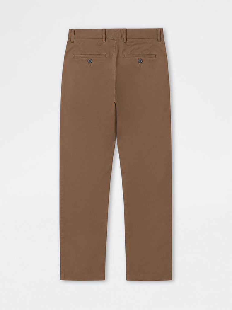 Ascot Brown Solid Relaxed-Fit Mid-Rise Cotton-Blend Chinos