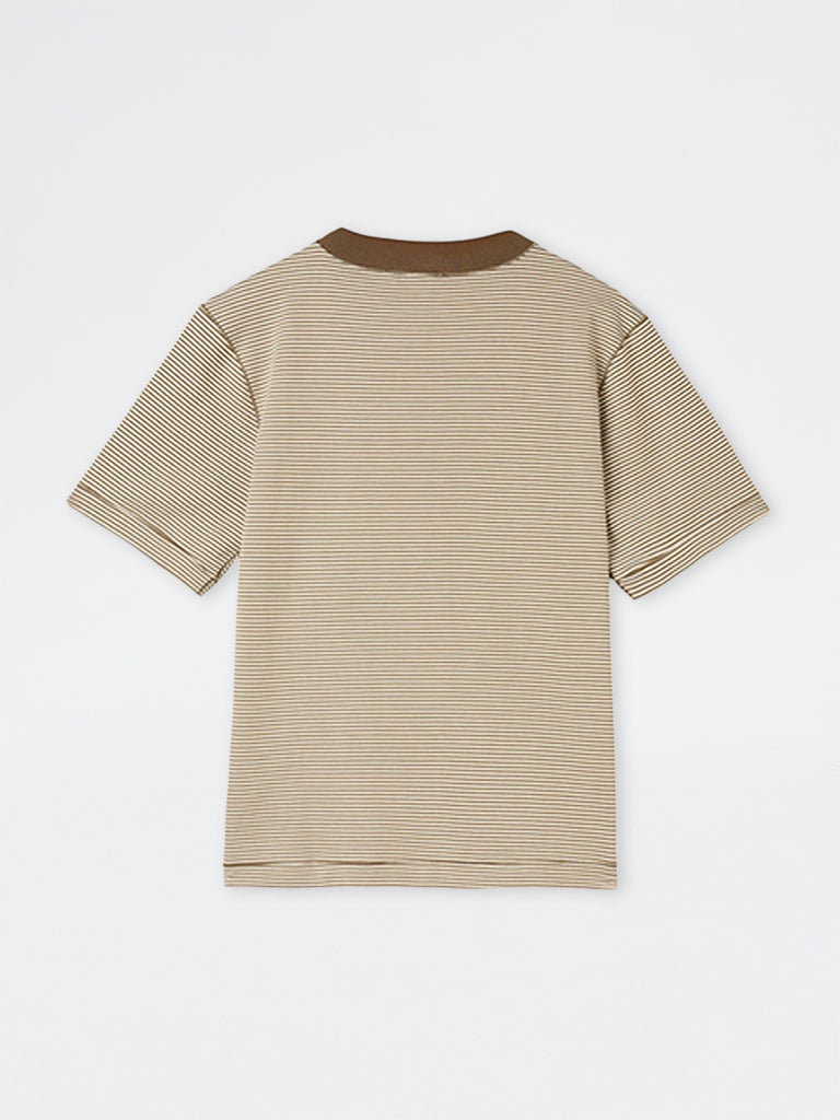 Ascot Brown Striped Relaxed-Fit Cotton T-Shirt