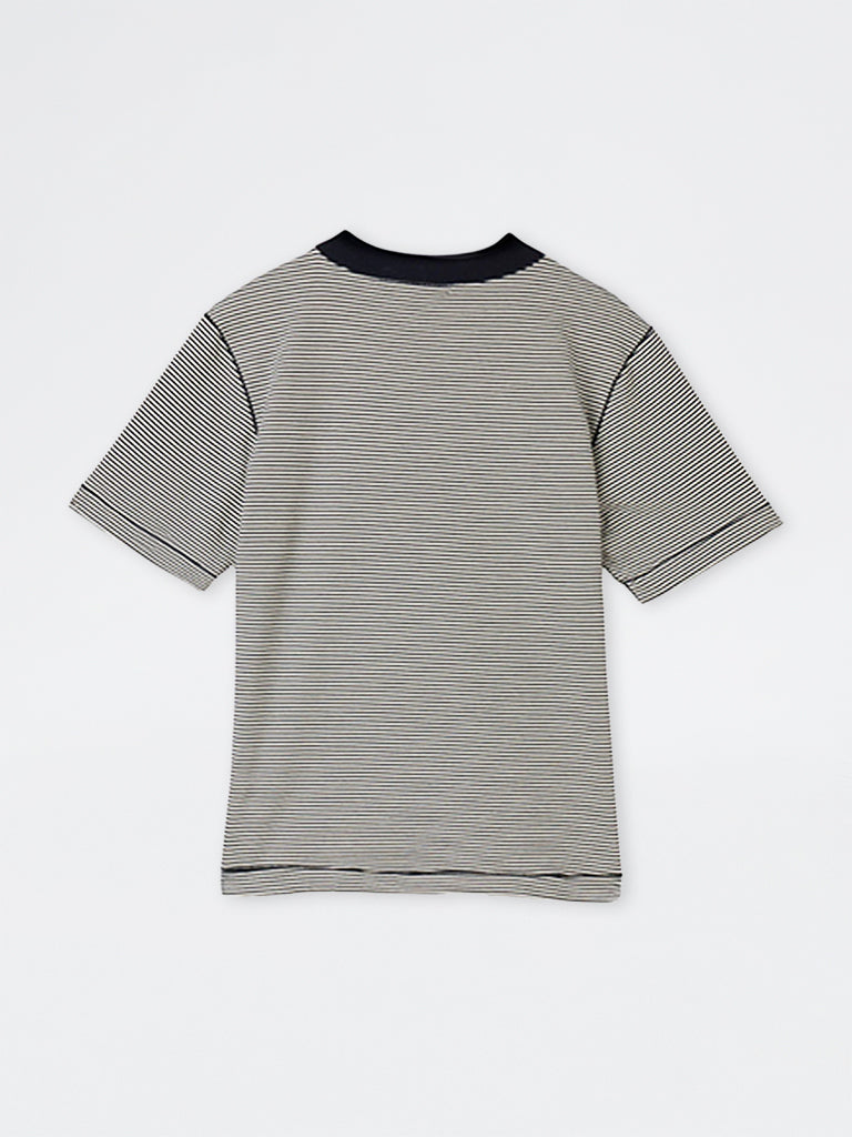 Ascot Navy Striped Relaxed-Fit Cotton T-Shirt