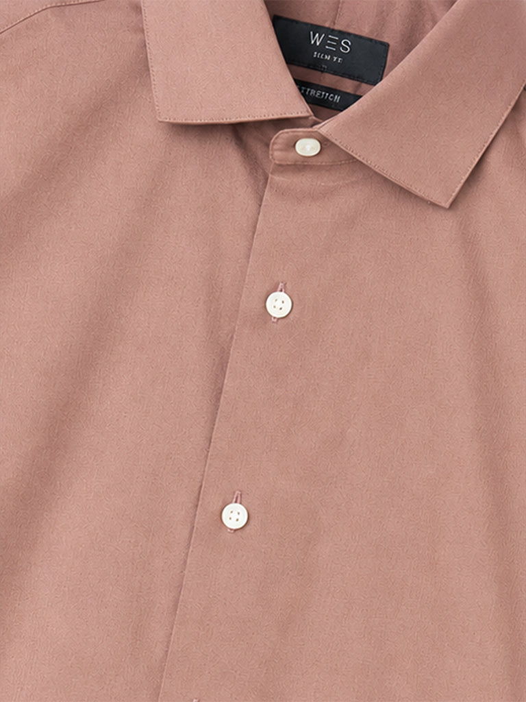 WES Formals Dusty Pink Solid Ultra-Slim Fit Cotton-Blend Shirt