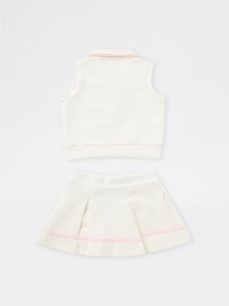 HOP Kids Girls White Bow-Detail Polo Top and Skirt Set