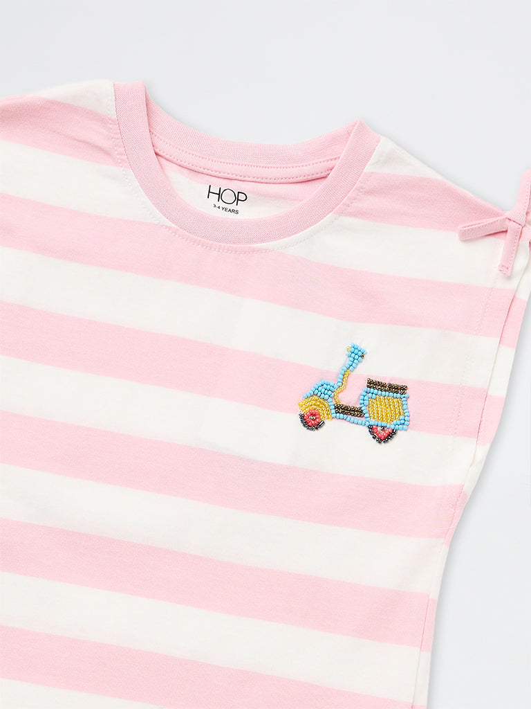 HOP Kids Girls Pink Striped Cotton Top