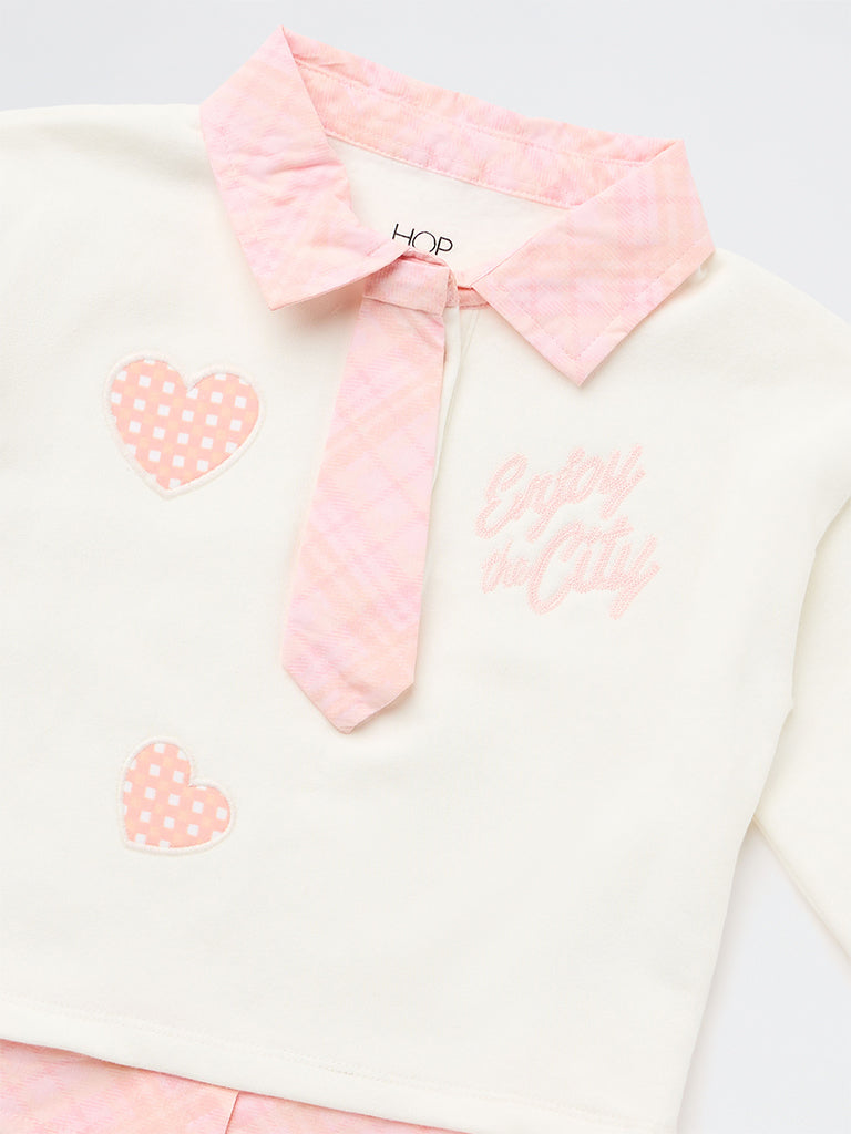 HOP Kids Girls Off-White Printed Collared Cotton-Blend Sweatshirt