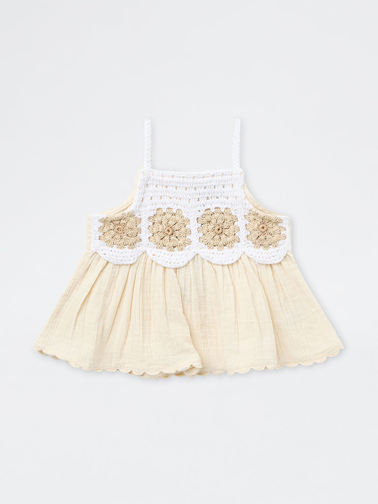 HOP Kids Girls Cream Crochet-Detail Cotton Top