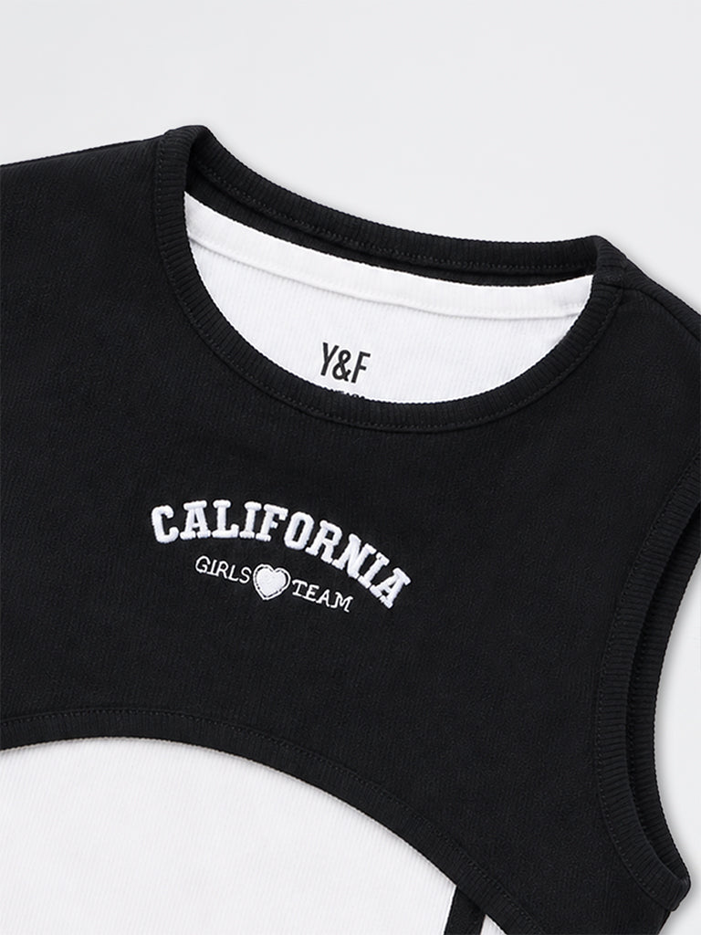 Girls Black & White Layered Cotton T-Shirt