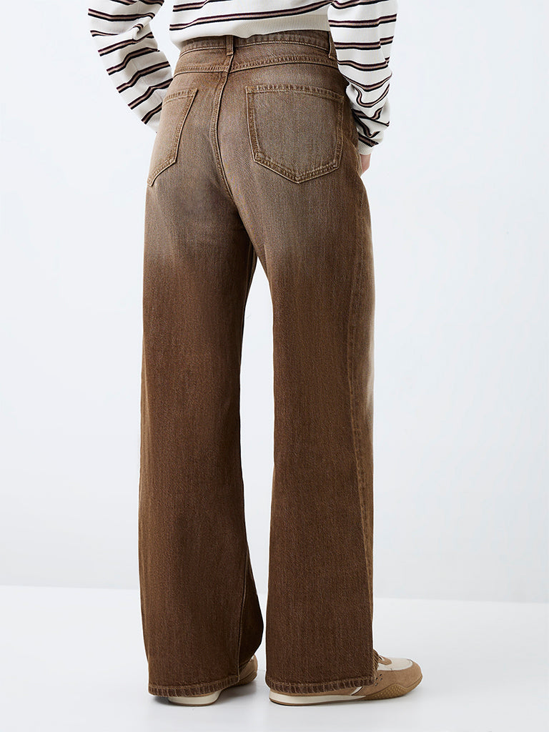 Nuon Brown Wash High-Waist Straight Jeans