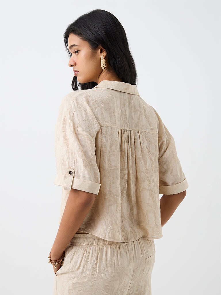 LOV Light Beige Floral Jacquard Cotton-Blend Shirt
