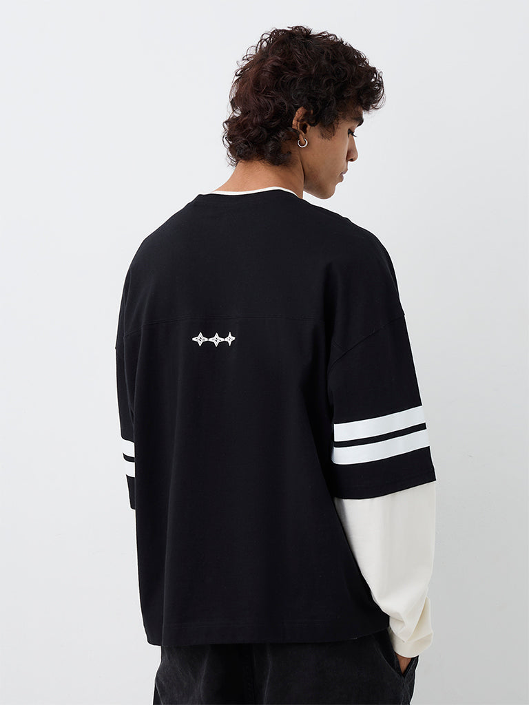 Nuon Black Numerical Printed Oversized-Fit Cotton T-Shirt