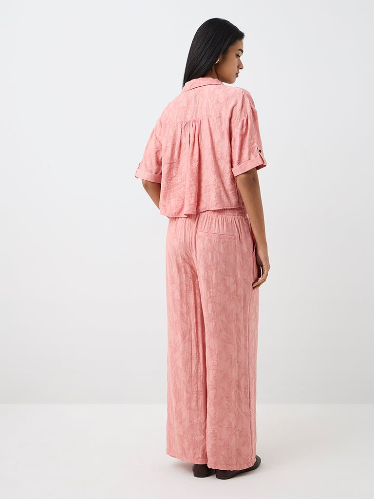 LOV Pink Floral Jacquard High-Rise Cotton-Blend Trousers