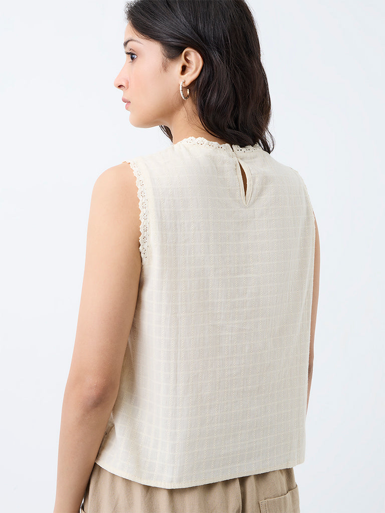Bombay Paisley Off-White Floral Embroidered Cotton Top