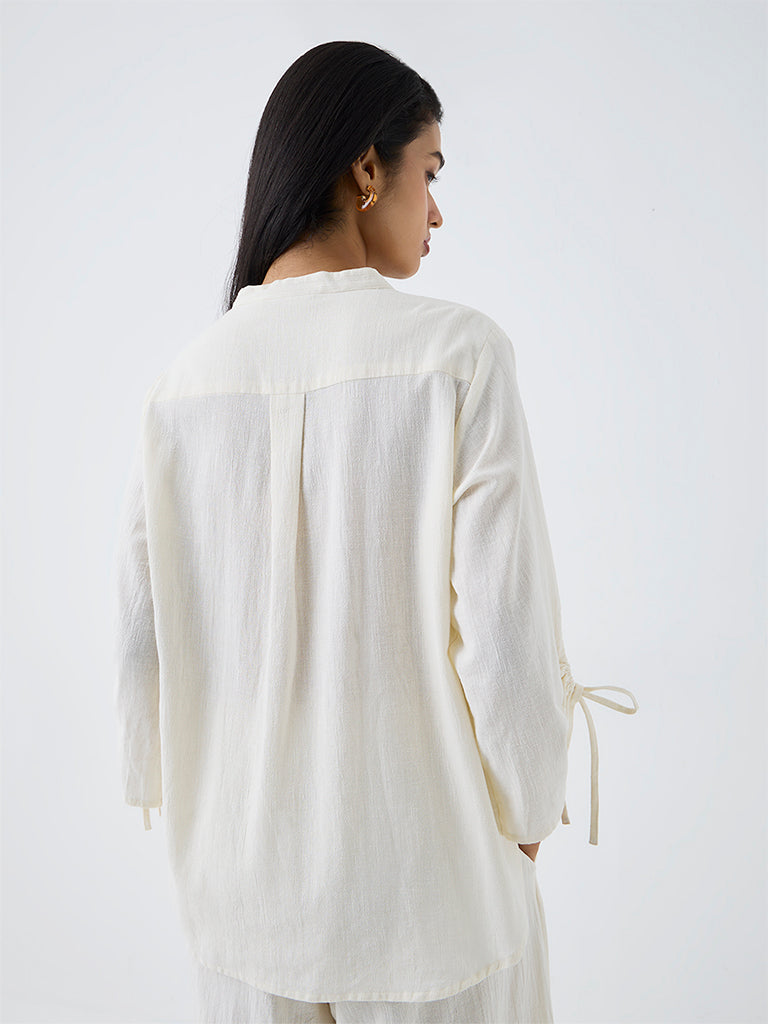 Utsa Off-White Pintuck Detailed Cotton Tunic