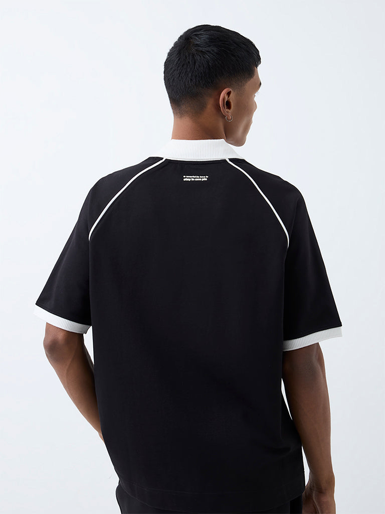 Nuoflexx Black Logo Detailed Relaxed-Fit Cotton-Blend T-Shirt