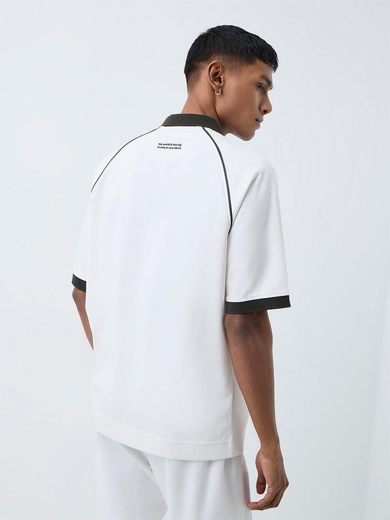Nuoflexx White Logo Detailed Relaxed-Fit Cotton-Blend T-Shirt