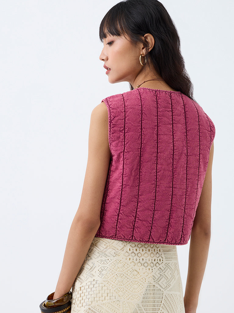 Bombay Paisley Pink Embroidered Cotton Quilted Waistcoat