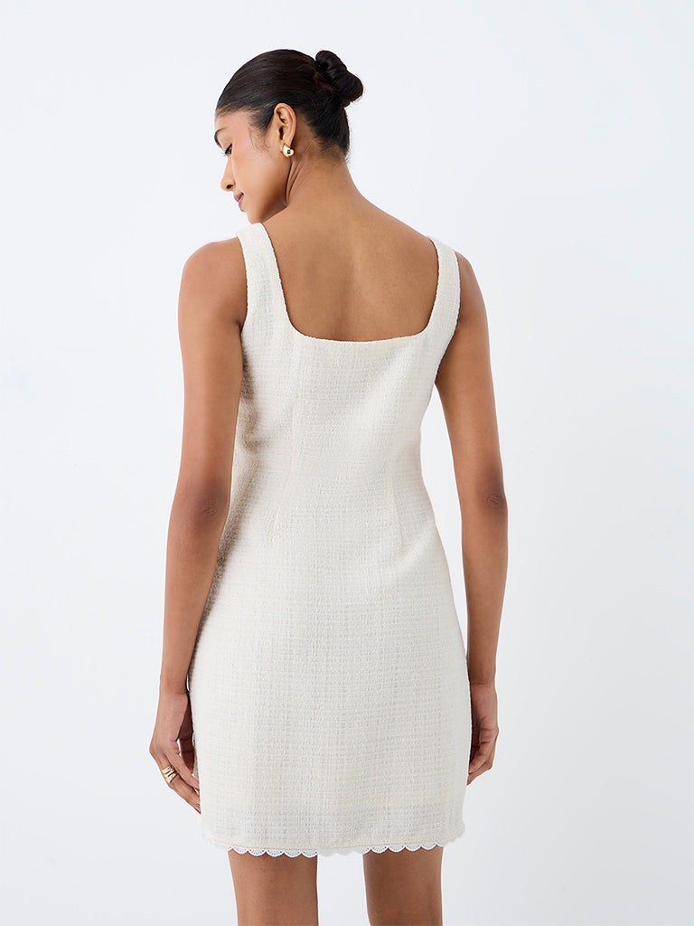 Wardrobe White Textured Cotton A-Line Dress