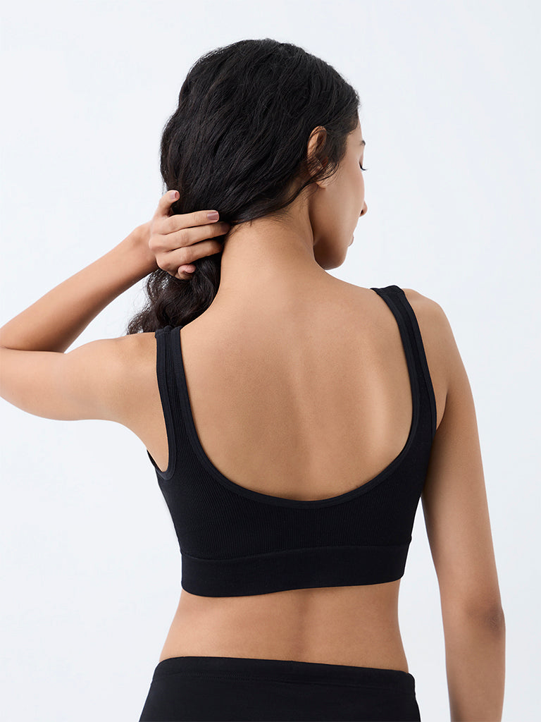 Superstar Black Ribbed Seam-Free Padded Bra