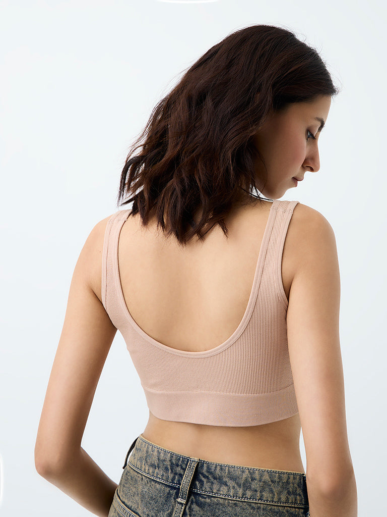 Superstar Light Taupe Ribbed Seamfree Padded Bra