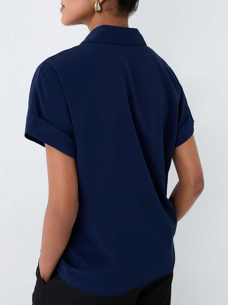 Wardrobe Navy Tie-Up Detail Blouse