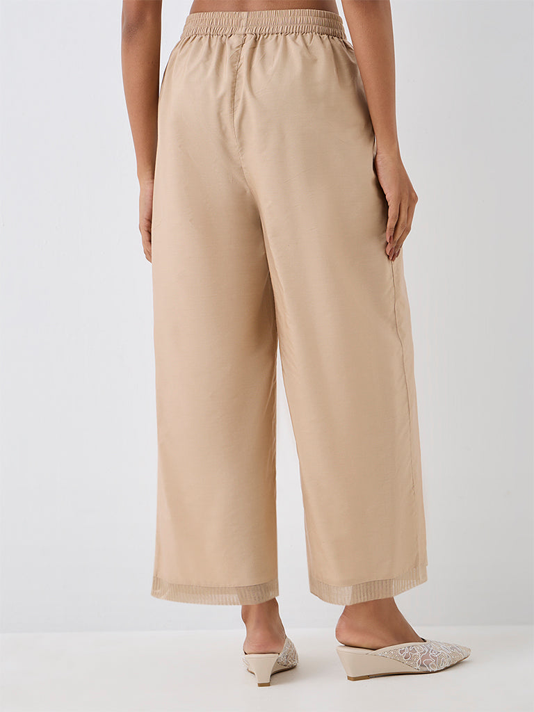 Zuba Beige Striped-Hem Pants