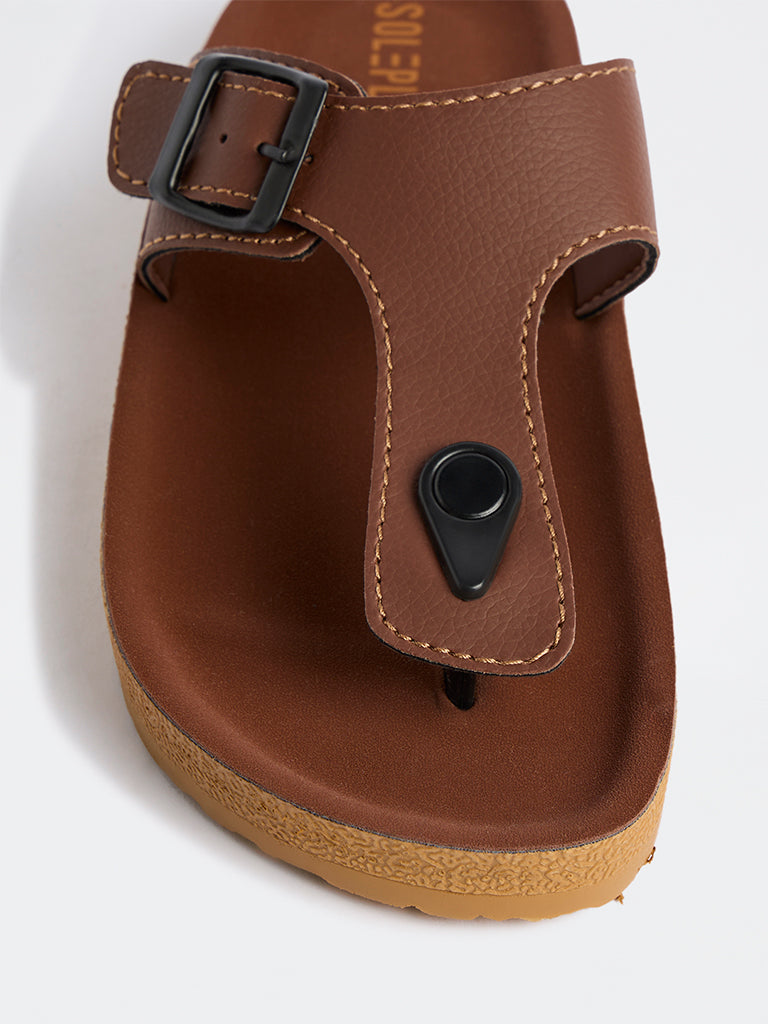 SOLEPLAY Tan Textured Thong-Strap Sandals