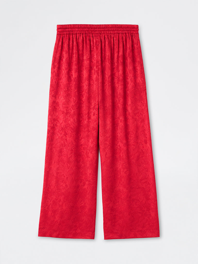 Gia Red Floral Jacquard High-Rise Pants