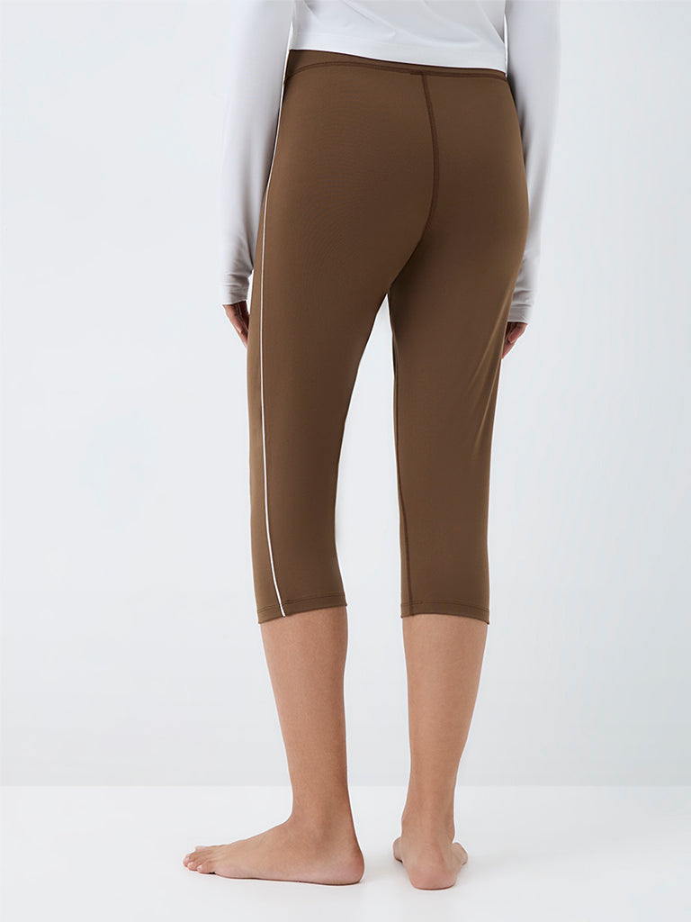 Nuoflexx Brown Pipeline-Detail High-Rise Capri Leggings