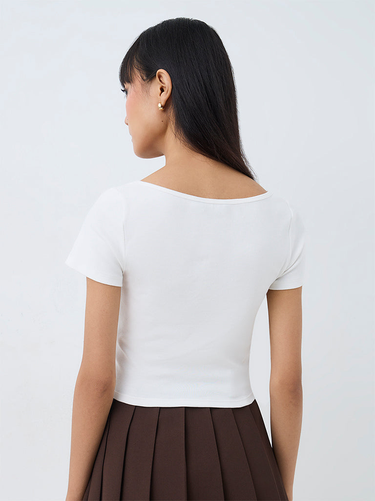 Nuon White Ruched Cotton-Blend Top
