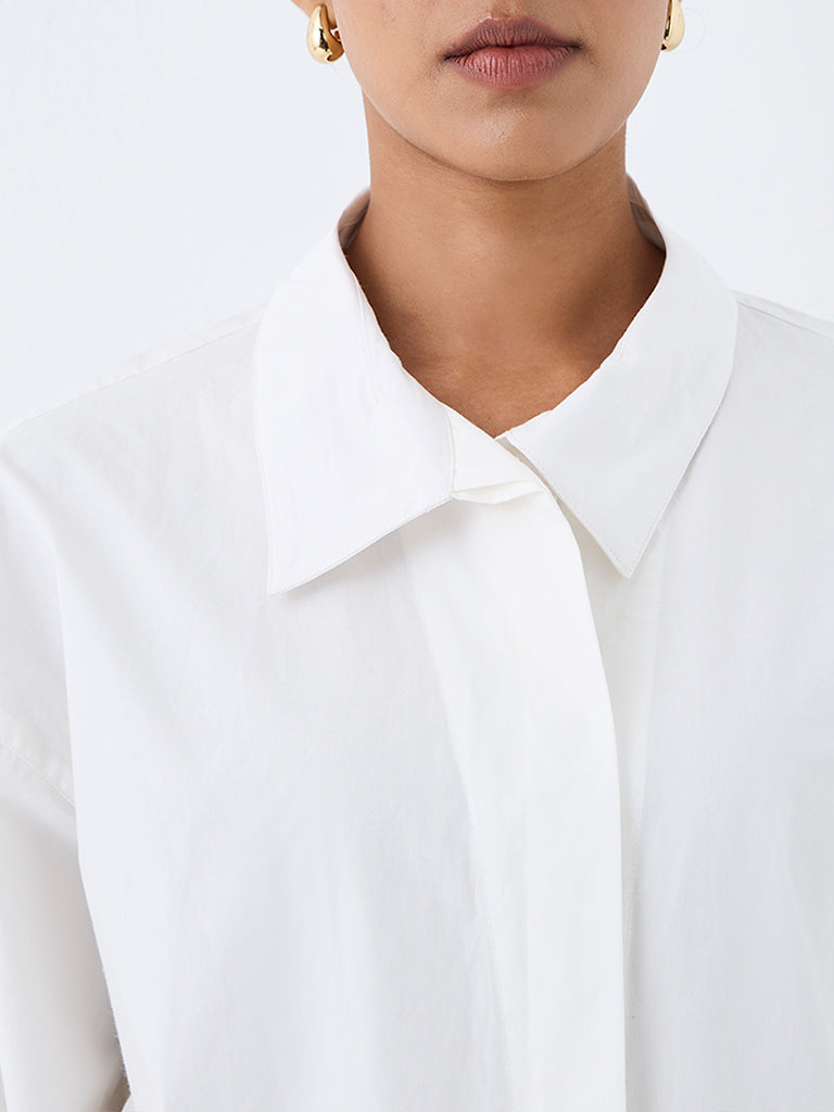 Wardrobe White Solid Cotton Shirt