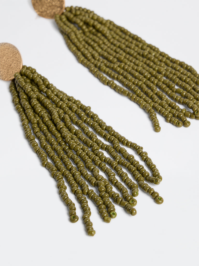 Westside Accessories Olive Beaded Statement Dangler Earrings
