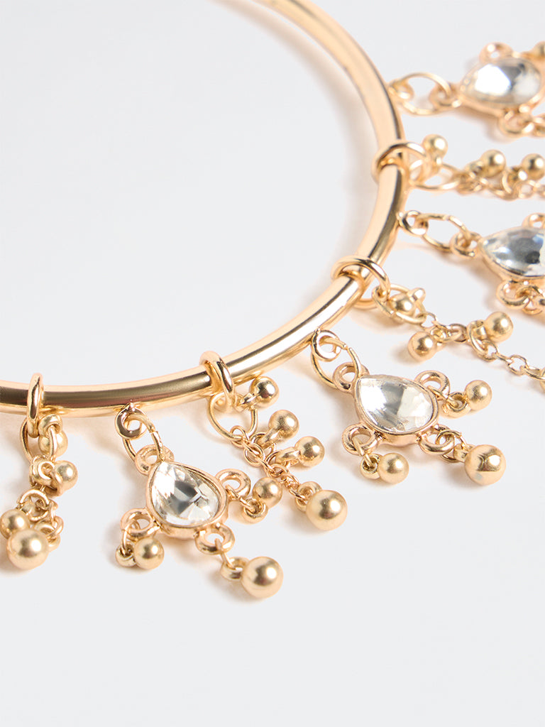 Westside Accessories Gold Dangling Charms Statement Cuff Bracelet