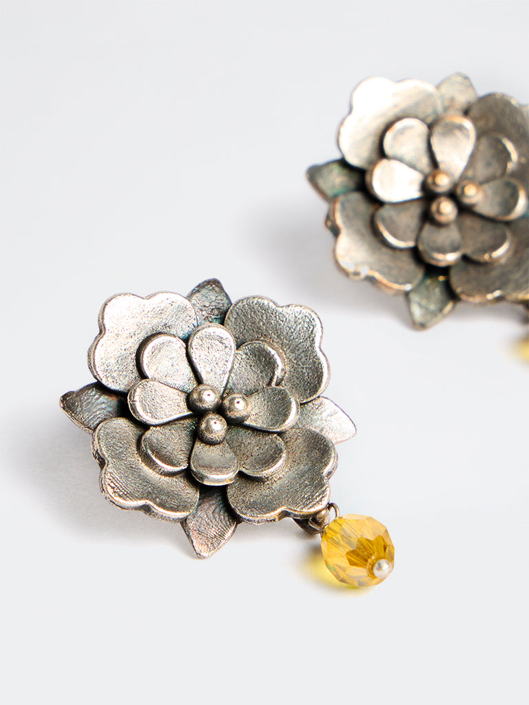 Westside Accessories Silver Floral Design Statement Stud Earrings