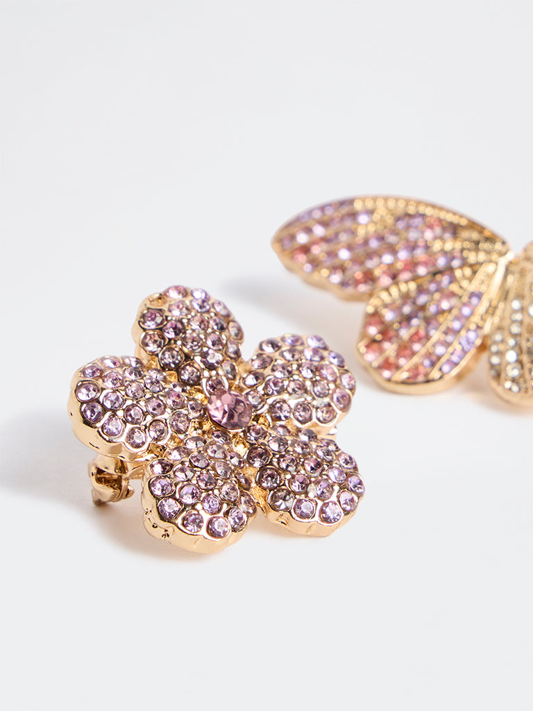 Westside Accessories Lilac Floral and Butterfly Metal Brooch - Pack of 2