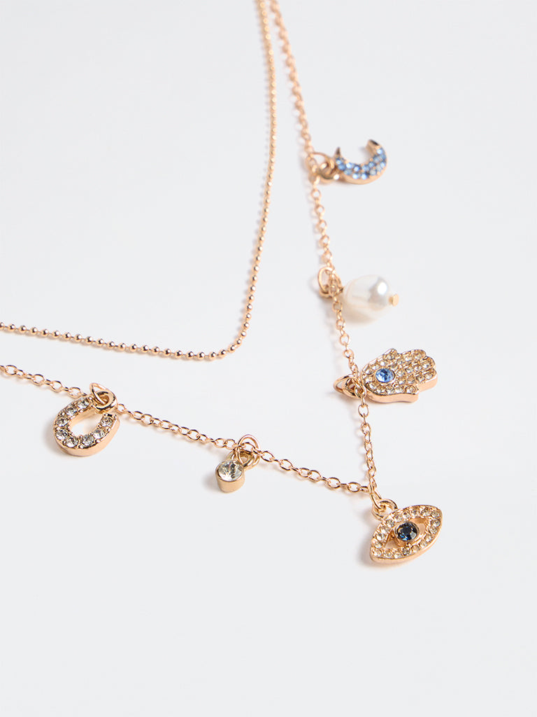 Westside Accessories Gold Multi-Charm Layered Necklace - Pack of 2