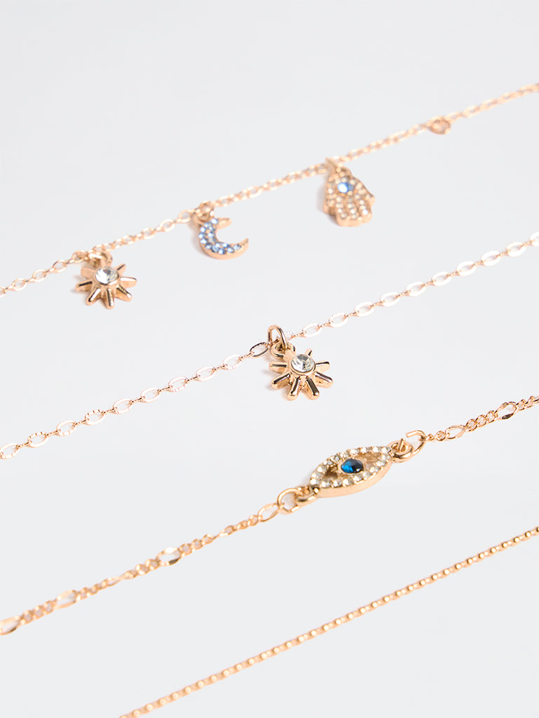Westside Accessories Gold Multi-Charm Chain Bracelets - Pack of 4