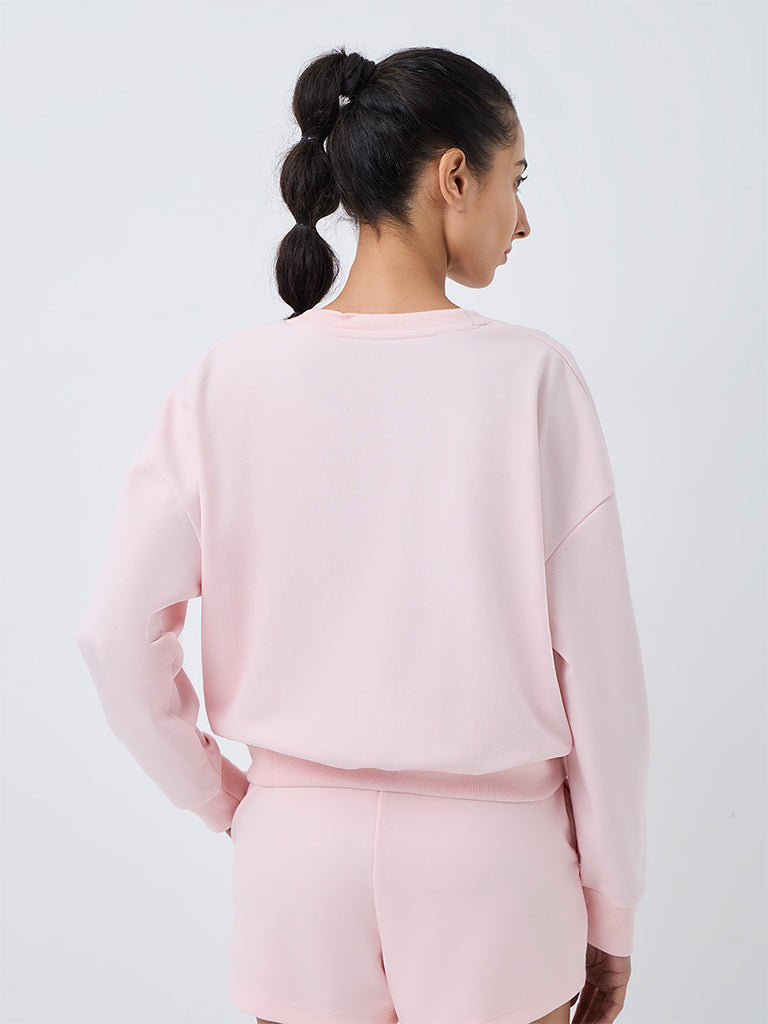Nuoflexx Light Pink Text-Detail Cotton-Blend Top