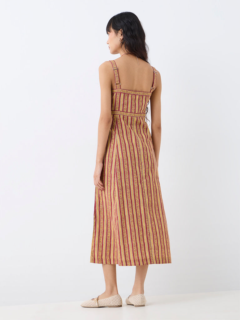 Bombay Paisley Multicolor Striped Cotton A-Line Dress