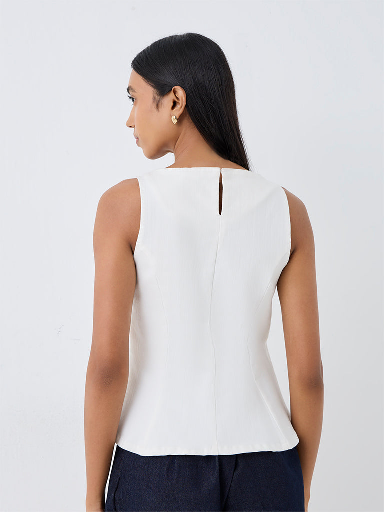 Wardrobe Ivory Peplum Denim Top