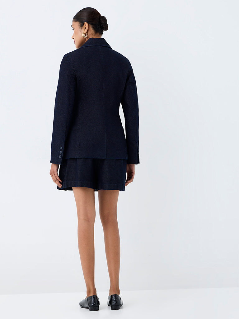 Wardrobe Navy Button-Detail High-Rise Denim Skorts