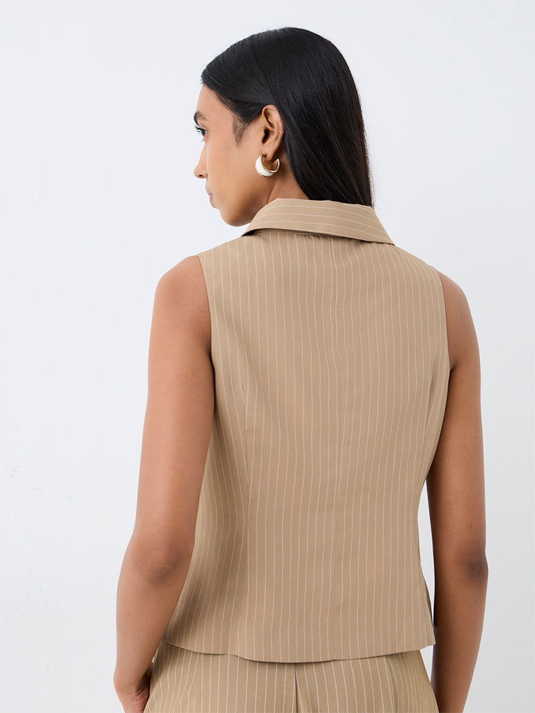 Wardrobe Beige Pinstriped Waistcoat