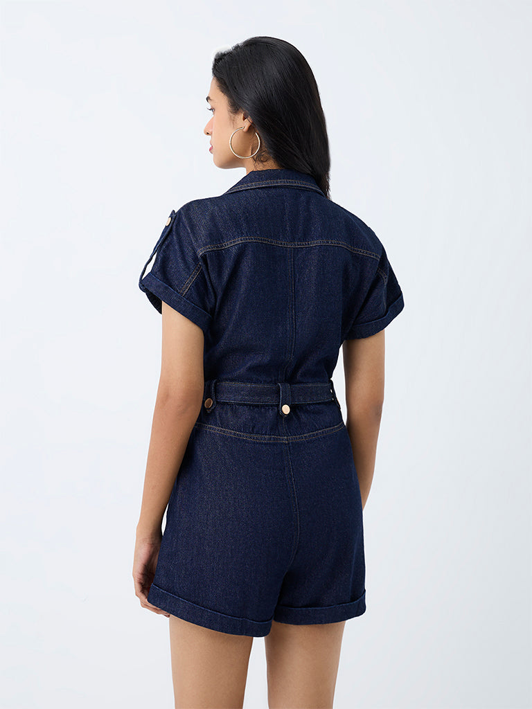LOV Dark Blue Denim Jumpsuit with Belt