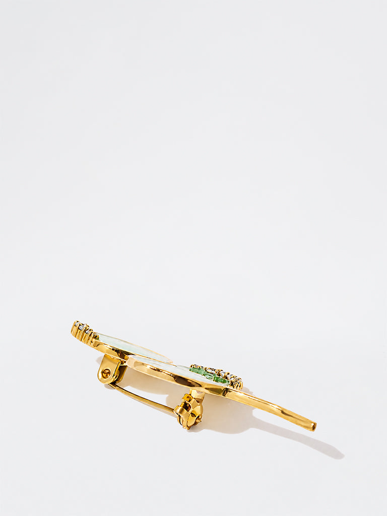 Pome Luxe Green Leaf Lab Diamond Brooch