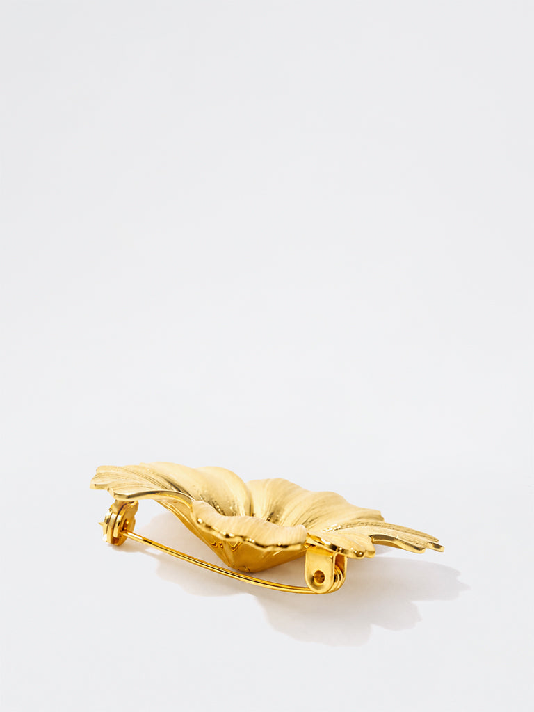 Pome Luxe Gold Textured Flower Brooch